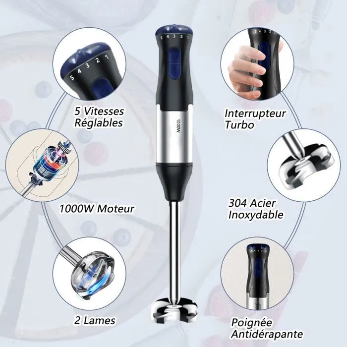 Professional 1000W Immersion Blender, 6-in-1 Electric Blender