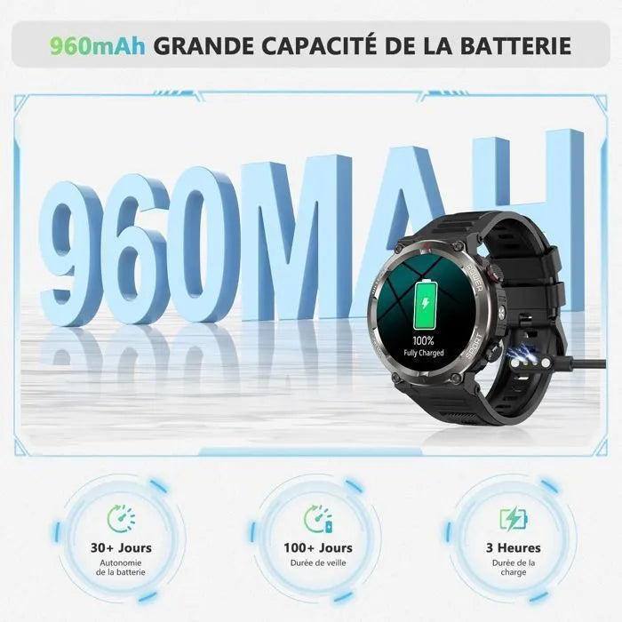 Blackview Smartwatch for Men, 960mAh Battery/LED Light, 1.45" Display