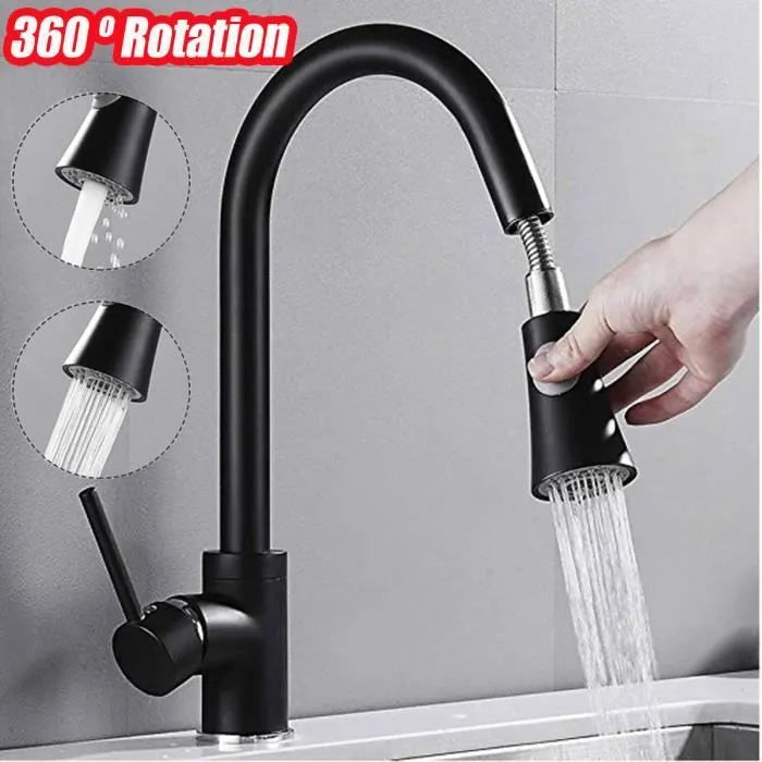TEMPSA Kitchen Water Taps - Stainless Steel - 2-Way Handle - 360° Rotation