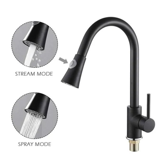 TEMPSA Kitchen Water Taps - Stainless Steel - 2-Way Handle - 360° Rotation